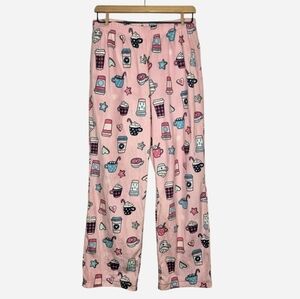 Cozy Pink Pajamas with Fun Prints Hot Cocoa Coffee Cookies Womens M
